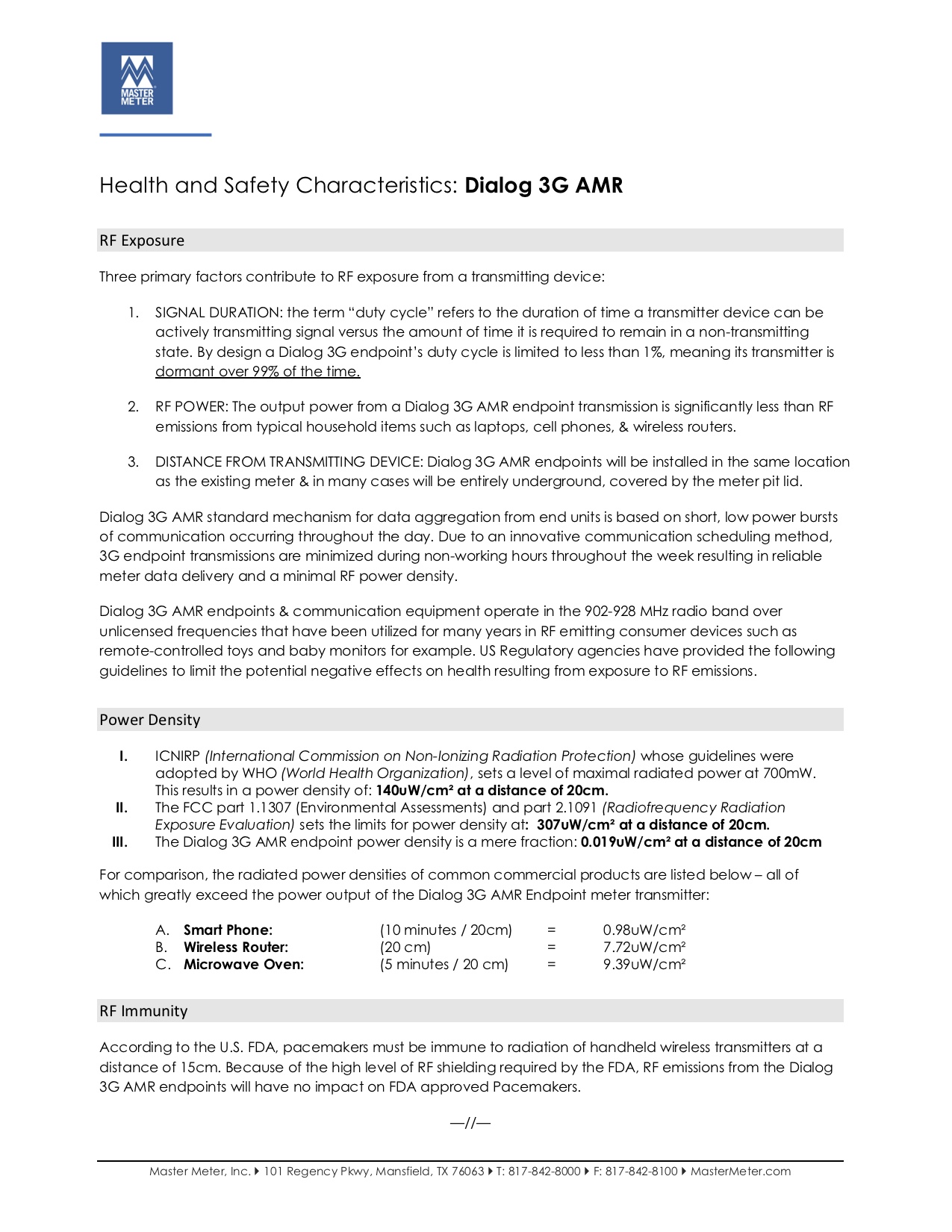 RF Health and Safety - Dialog 3G AMR