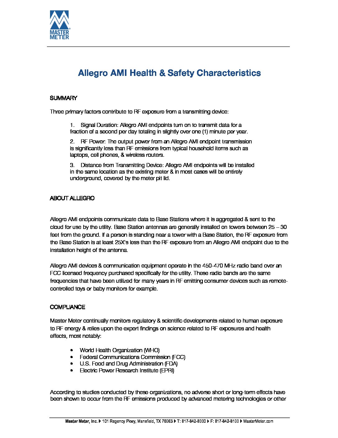 Allegro AMI RF Health and Safety Overview