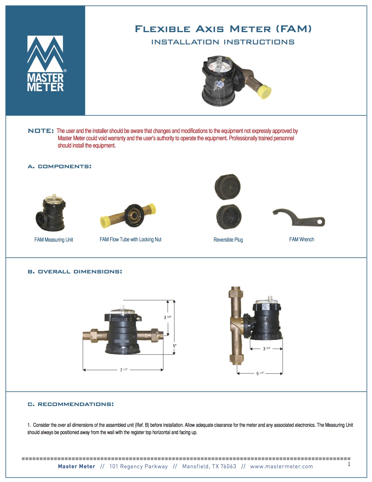 Flexible Axis Meter (FAM) Installation Instructions