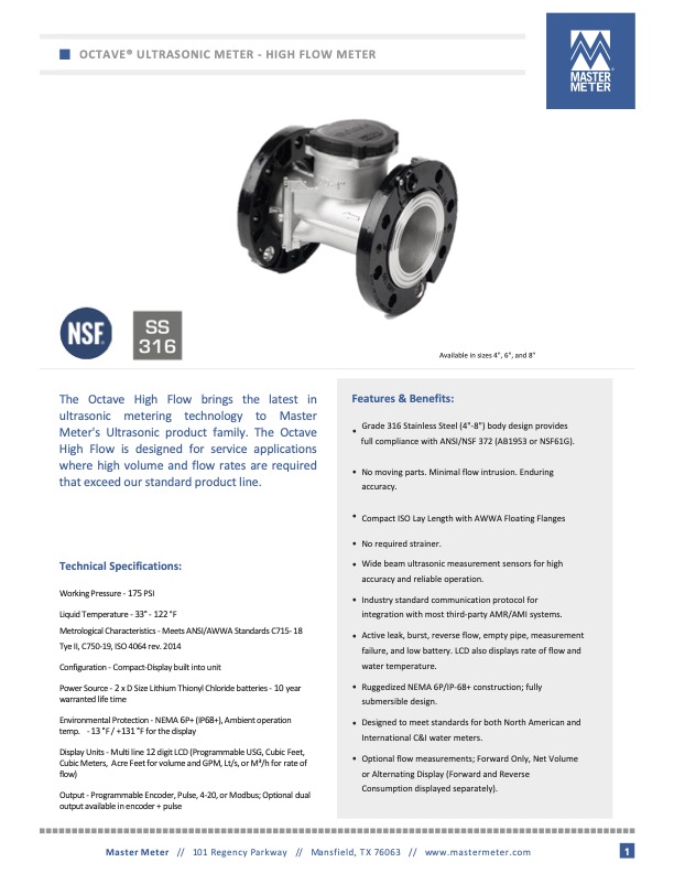 Octave High Flow Ultrasonic Water Meter