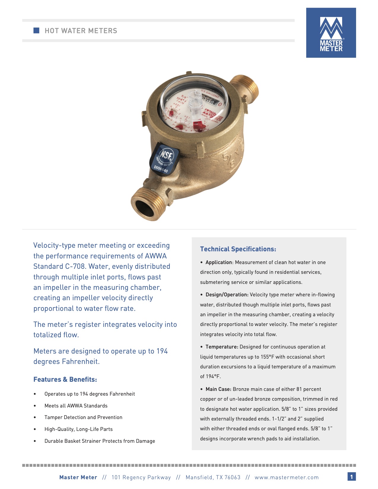 Multi-jet Hot Water Meter for Submetering